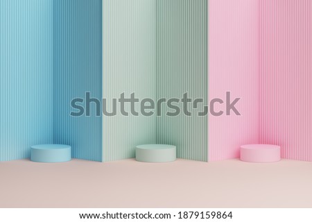 platform and podium soft pink green blue pastel stand product minimal style display advertisement cute sweet background baby concept. Place fashion and cosmetic or beauty products. 3D Illustration. Stock foto © 