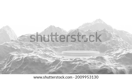platform and podium soft white ice cool cold chill concept style minimal product display iceberg snow mountain commercial advertisement male or girl for skincare cosmetic or beauty. 3D Illustration.
