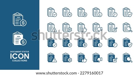 Set of document paper contract status icon collection business approval process symbol illustration vector design for finance, investment, term, and policy
