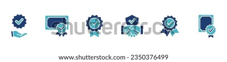 collection of checkmark approved verification success icon vector set blue badge guarantee agreement seal illustration for web and app	