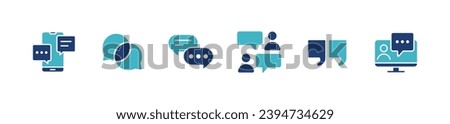 set of online social discussion bubble speech dialogue icon vector business communication balloon chat message box symbol illustration simple opinion, comment, quote, dots, feedback collection