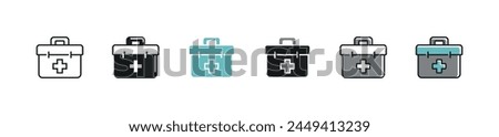 First aid kit medicals emergency bag icon set medkit safety briefcase vector illustration medic tools line symbol design