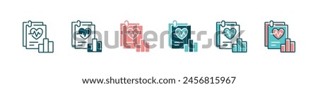 patient cardiology checkup medical report icon set health care diagnoses record vector illustration with bar chart sign design