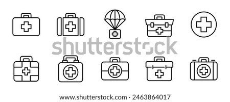 emergency medical aid box icon set first medkit medicine case vector illustration line style collection