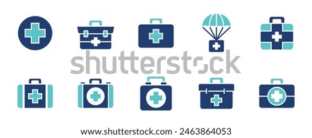 emergency medical box icon set medkit safety aid medicine case vector illustration collection medic rescue treatment symbol design