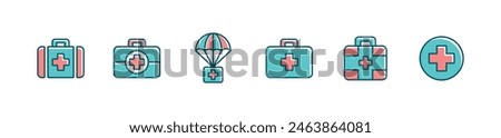 medical safety first aid kit icon set health care medkit emergency box case vector illustration