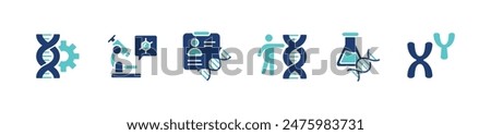 science dna genetic icon set biotechnology chromosome genome molecular helix gene symbol vector illustration