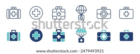 first aid emergency box icon vector set health care medical kit case medicine treatment signs medkit cross illustration