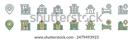 collection of hospital buildings icon vector set health care architecture business signs hospital and clinic construction illustration for web and app