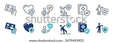 health life insurance icon vector set people safety shield health care assurance policy with medical cross signs illustration