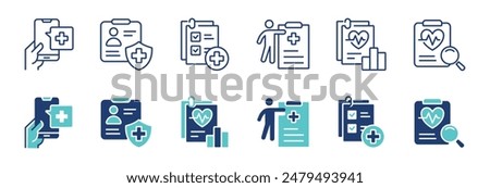 medical health diagnosis record icon vector set hospital medical check-up report clipboard analysis information sign illustration