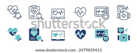 heartbeat cardiogram monitoring icon vector set cardiology heart pulse health care signs illustration for web and app