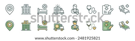 collection of hospital health icon vector set medical life patient care treatment signs illustration