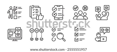 survey multiple choice checklist icon set select option business task evaluation questionnaire vector line illustration for web and app