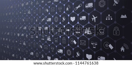	
Internet of things (IoT) and networking concept for connected devices. Spider web of network connections with on a futuristic blue background EPS10