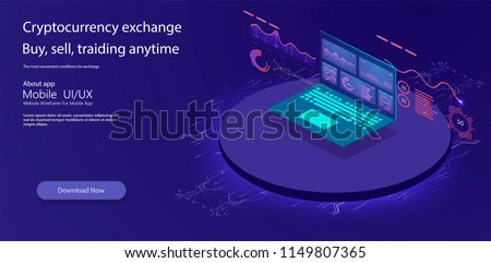 Online statistics and data Analytics.Digital money market, investment, finance and trading. Perfect for web design, banner and presentation. Isometric vector illustration.