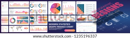 Modern modern infographic vector template with statistics graphs and finance charts. Diagram template and chart graph, graphic information visualization illustration