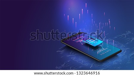 eSIM card chip sign. Embedded SIM concept. New mobile communication technology. Futuristic projection sim card Vector illustration