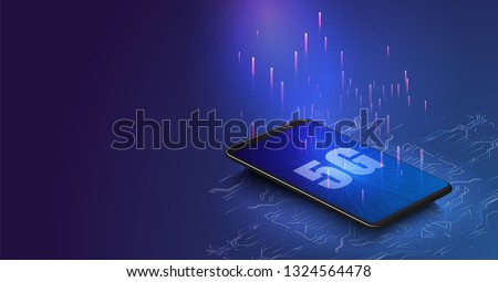 	
5G new wireless internet wifi connection. Global network high speed network. 5G symbol construted with glowing lines with a lightspeed burst on background