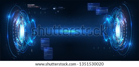  Futuristic circle vector HUD interface screen design. Abstract style on blue background. Abstract vector background. Abstract technology communication design innovation concept background. 
