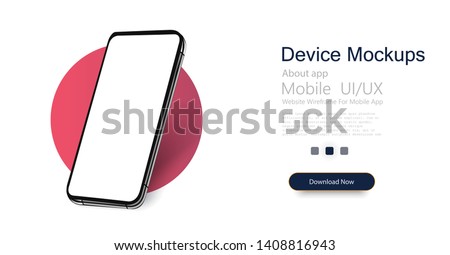 Smartphone frame less blank screen, rotated position. 3d isometric illustration cell phone. Smartphone perspective view. Template for infographics or presentation UI design interface. vector Сток-фото © 