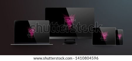 Realistic silver  white laptop,smartphone, tablet with black screen and shadow. Can use for project, presentation. Blank device mock up. Vector illustration 商業照片 © 