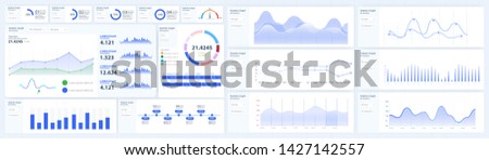 Modern infographic template with statistics finance charts. Infographics dashboard. Admin panel interface with color charts, graphs, calendar and charts on a white background. Vector illustration