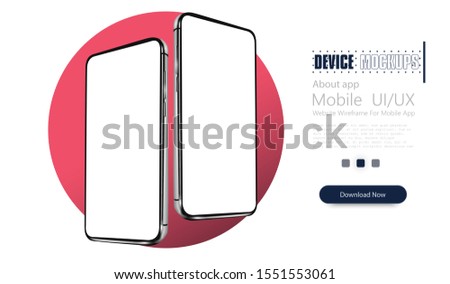 Smartphone mockup. Modern frameless smartphones, generic cell phone device side, isometric view design.Template for infographics or presentation UI design interface. 3D realistic phones. Vector