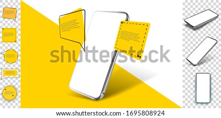 Smartphone frameless blank screen, rotated position. 3d isometric illustration cell phone. Smartphone perspective view. Template for infographics, presentation business card, flyer, brochure, UI/UX