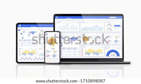 Dashboard, great design for any site purposes. Business infographic template. Vector flat illustration. Big data concept Dashboard user admin panel template design. Analytics admin dashboard.App UI/UX