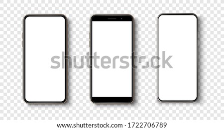 High quality realistic trendy  no frame smartphone with blank white screen. Mockup phone for visual ui app demonstration. Vector mobile set device concept. Detailed Mockup Smartphone