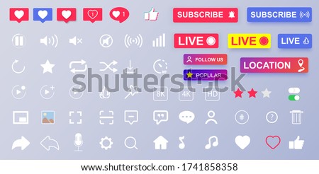 Set of media icons. Interface buttons. Like heart user favorite option comment bubble social media icons.Template modern design icons,buttons. User sticker. Mobile web ui/ux.Vector illustration