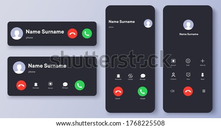 Mockup incoming call, voicemail screen, smartphone interface vector template. Flat UI, UX for application. New Call screen template. Web app display template. Vector illustration