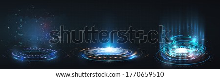 HUD, GUI futuristic portal, hologram. Abstract digital user interface technology. A set of futuristic circles virtual interface elements. Abstract technology communication design innovative background