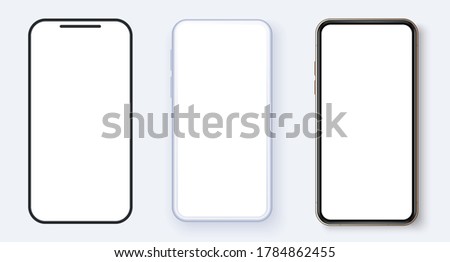 Realistic white vector smartphone. 3d realistic phone template for inserting any UI/UX interface test or business presentation. Elegant thin stroke line style design. Outline line drawing modern phone