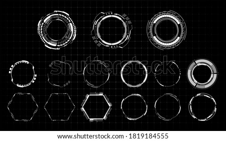 HUD futuristic white element. Set of Circle Abstract Digital Technology UI Futuristic. Abstract circle geometric shape. Design element. Explosion background. Flat design. Vector illustration