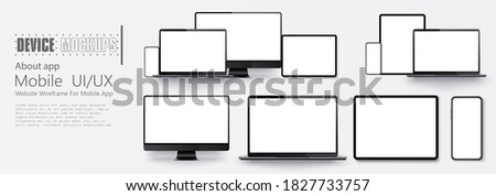 Laptop screen and smartphone. Screen computer monitor. Technology concept. . Set of Device Mock up Separate Groups and Layers.  For use in mockups and presentations. Vector illustration