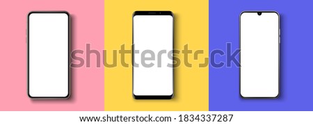 Realistic phone mockup. Smartphone blank screen, phone mockup. Template for infographics or presentation UI design interface. Cellphone frame with blank display