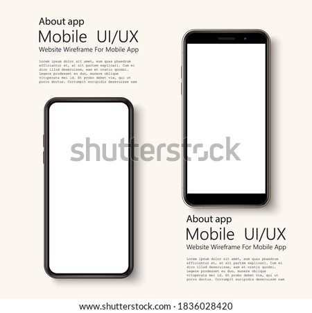 Realistic smartphone mockup set. Mobile phone blank, white screen design. Modern digital device template. Vector mobile set device concept. Detailed Mockup Smartphone. Top view