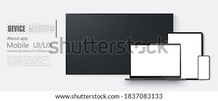 Set of modern devices mockups: TV, laptop, tablet computer, smartphone. Template for infographics or presentation UI design interface. Vector illustration