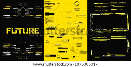 Abstract digital technology UI, UX Futuristic HUD, FUI, Virtual Interface. Callouts titles and frame in Sci- Fi style. Bar labels, info call box bars. Futuristic info boxes layout templates.