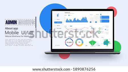 Laptop showing charts and graph, analysis business accounting, statistics concept. Digital marketing, business analysis. Data growth diagram. Business website modern ui, ux, kit, admin. Vector