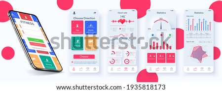 User interface design elements set minimal style – ready templates fitness. Choice of fitness program, health monitoring and current activity level. Sport planner UI,GUI, UX, KIT neomorphic template