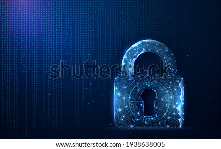 Digital data protect. Concept secure. Lock, Digitally Generated Image, Padlock, Technology. Security Illustrates cyber data or information privacy idea. blue color abstract hi-tech digital background
