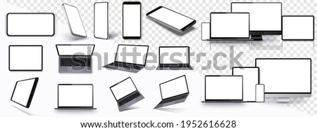 Mock-ups gadgets collection Smartphone,Pc, Tablet, Laptop, blank screen for your design. Side and top, isometric view. Mockup generic device. Template for infographics or presentation ui, ux.