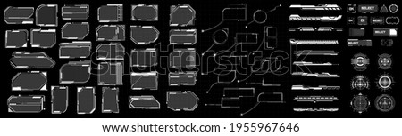 Mega set of futuristic high-tech elements in the style of HUD. Frames, footnotes, sights, buttons in the game style. Modern elements of cyberpunk. Vector illustration