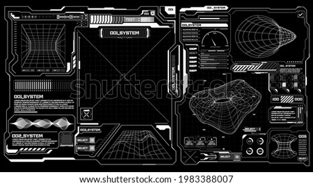 Abstract digital technology UI, UX Futuristic HUD, FUI, Virtual Interface. Callouts titles and frame in Sci- Fi style. Bar labels, info call box bars. Futuristic info boxes layout templates. 3D vector