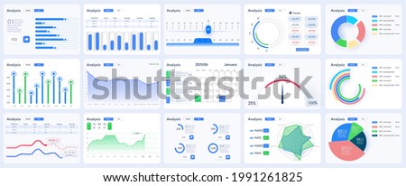 Modern infographic template with stock diagrams and statistics bars, line graphs and charts for finance report. Diagram template and chart graph,UI and UX Kit with big data visualization. Vector