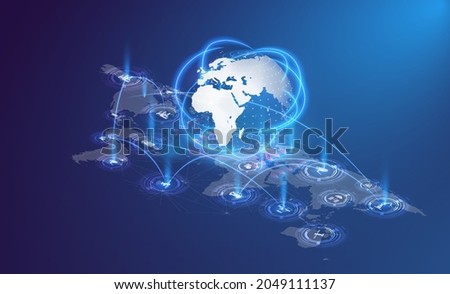 Internet of Things (IoT) and network concept for connected devices. Spider network connections on the background of the planet. illustration