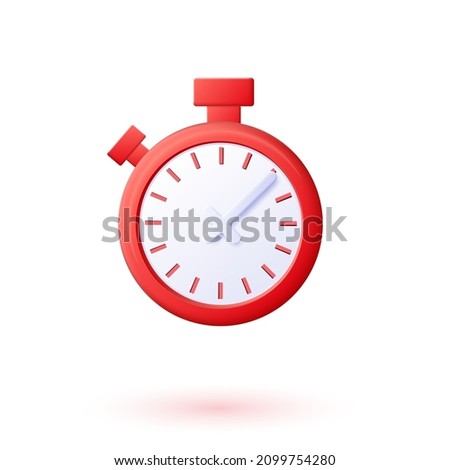 Vector isolated 3d clock illustration. Pastel minimal cartoon style. The watch is red.